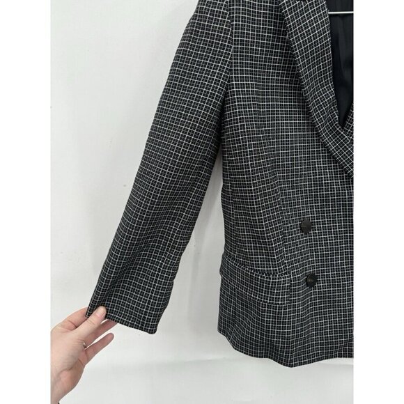 Theory Blazer Women 4 Black Grid Plaid Stretch Double Breasted NEW Formal Cotton - Picture 11 of 11